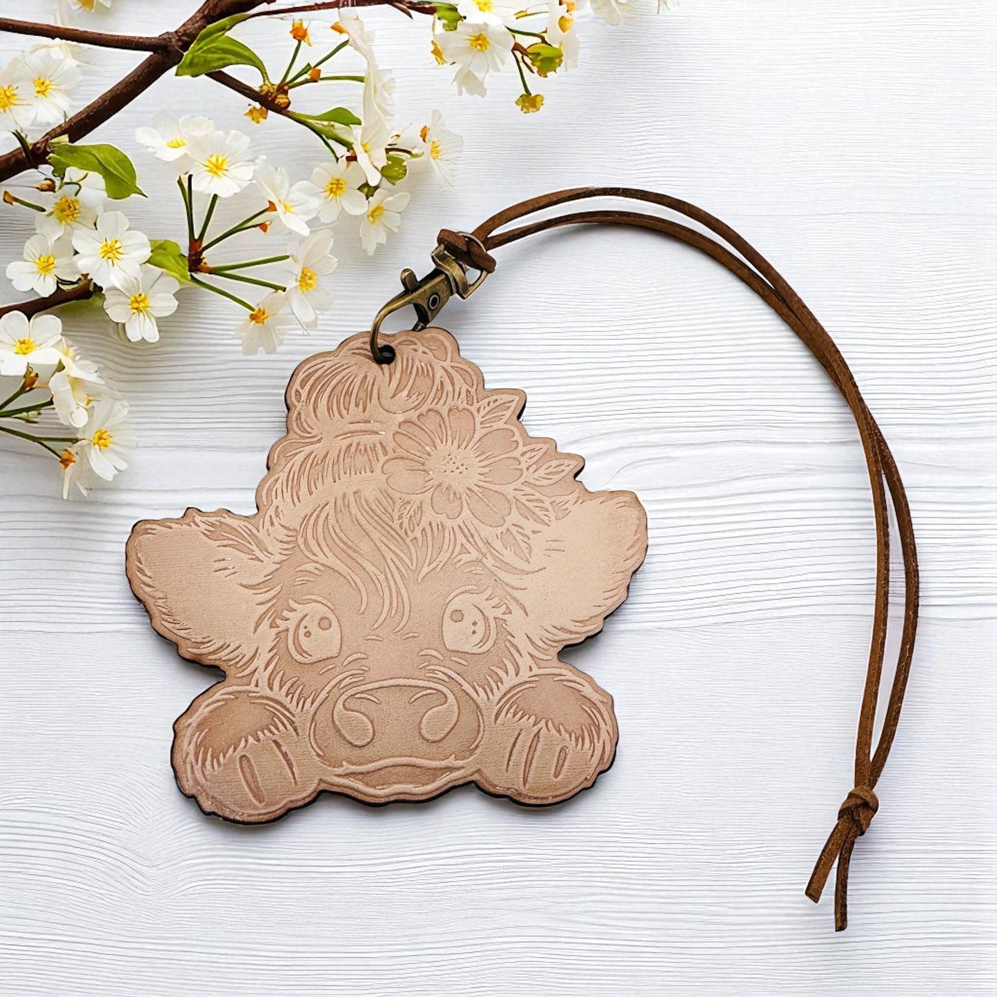 Floral Peeking Cow Leather Freshie