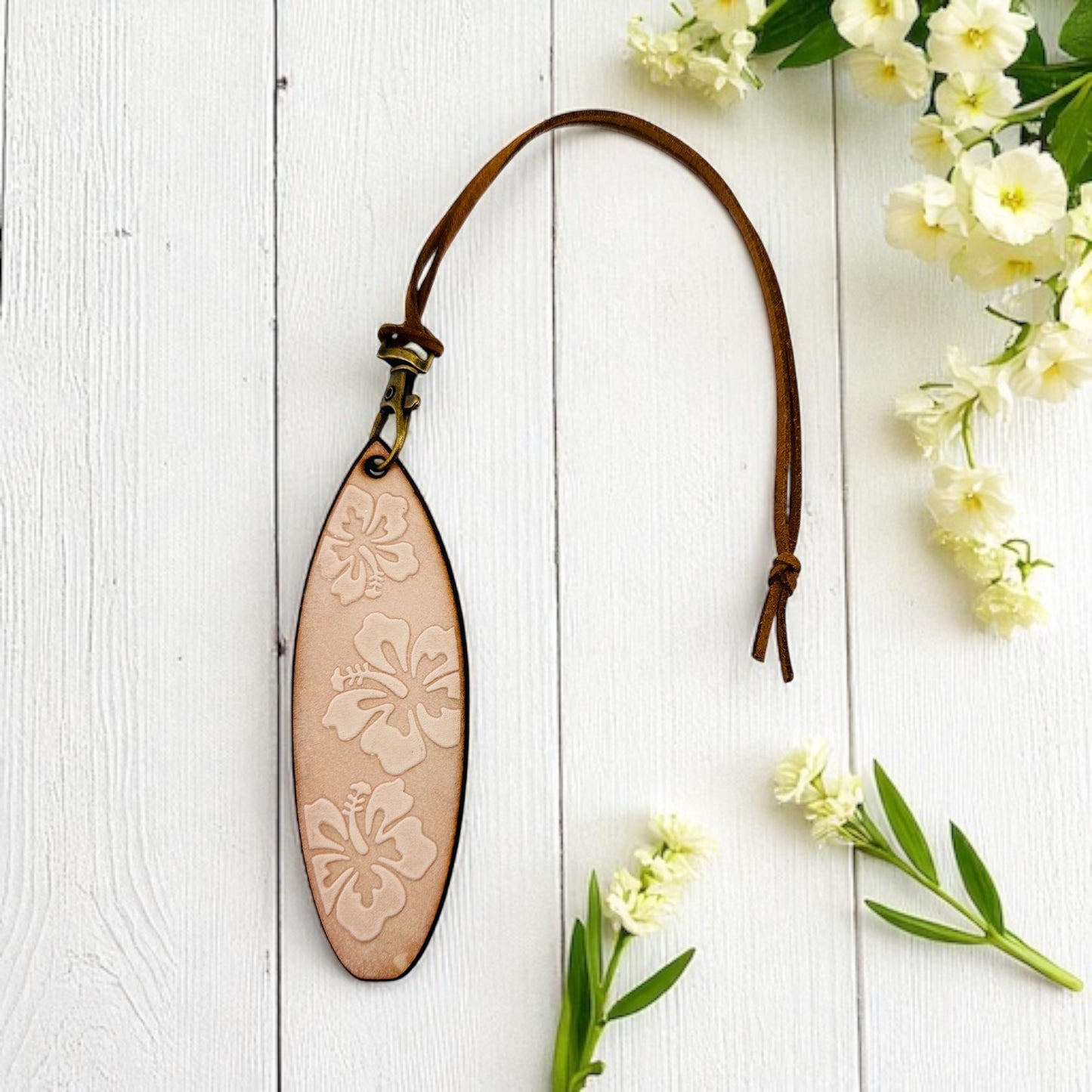 Hibiscus Surfboard Leather Freshie