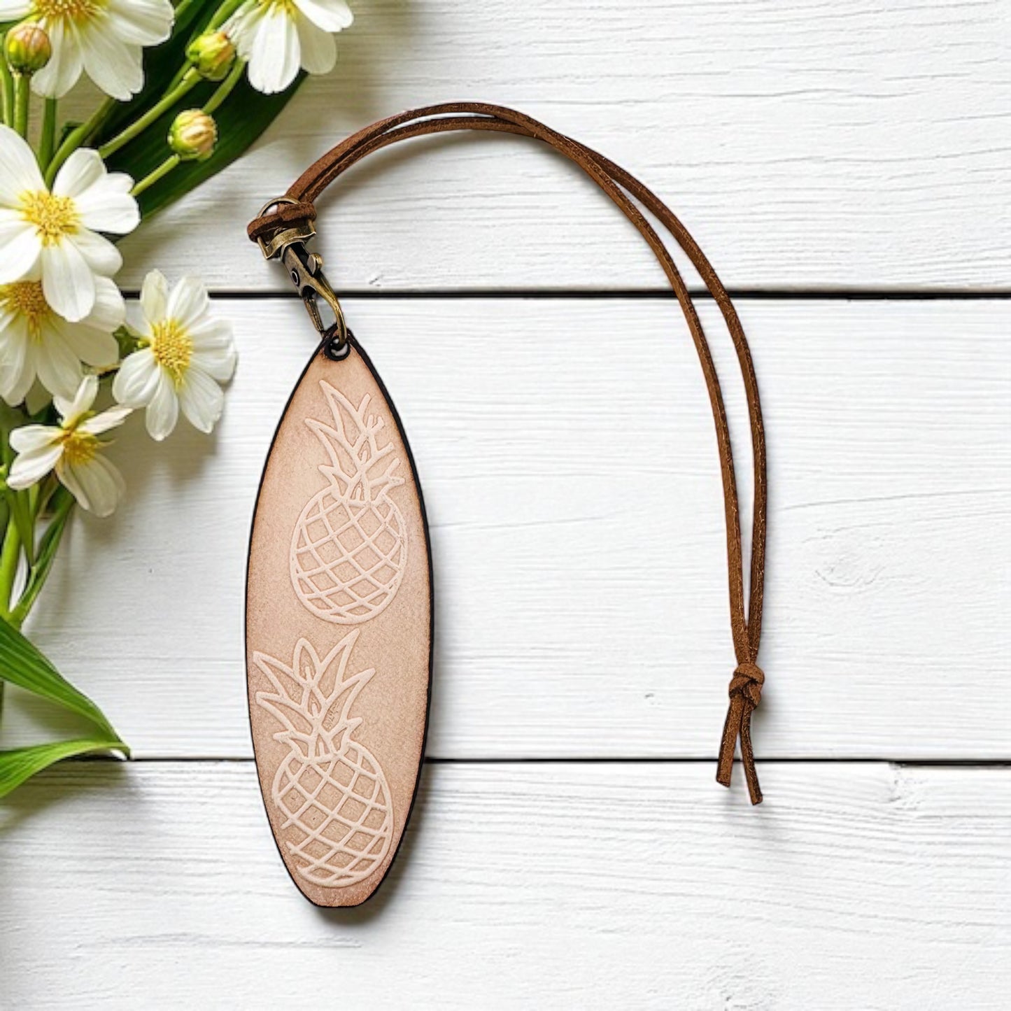 Pineapple Surfboard Leather Freshie