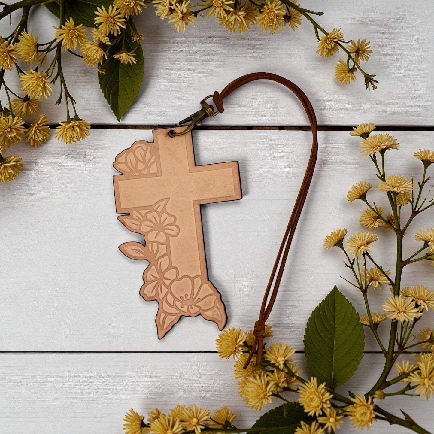 Floral Cross Leather Freshie