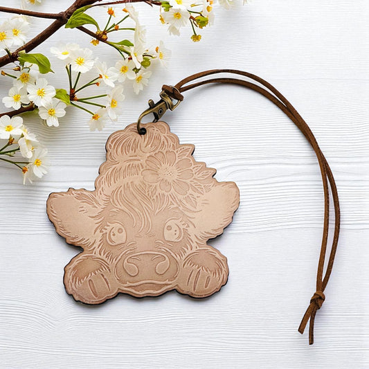 Floral Peeking Cow Leather Freshie