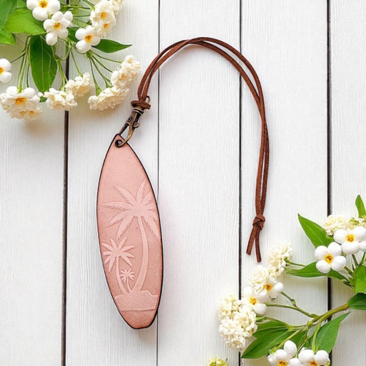 Palm Tree Surfboard Leather Freshie
